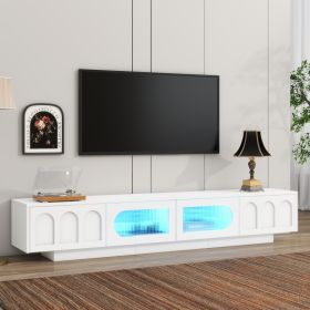 ON-TREND TV Stand With Fluted Tempered Glass Doors For TVs Up To 95'', Functional Media Console With Arched Cabinet Doors, Entertainment Center With A