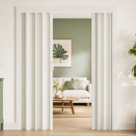 59"x77" PVC Accordion Folding Door, Double-Opening Heavy Duty Room Divider with Quiet Rollers & Dual Handles, Waterproof & Warp-Resistant – For C