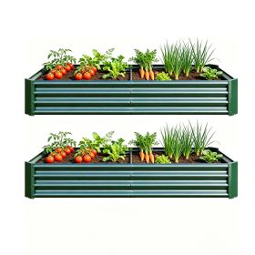 2PCS Green 6×3×1ft Metal Raised Rectangle Garden Planter Beds (Option: Green)