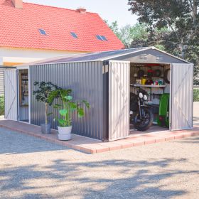 10x14 FT Outdoor Metal Storage Shed, Large Garden Shed Tool Shed with 3 Lockable Doors & Side Door, Waterproof Yard Building with 4 Air Vents for (Option: Gray)