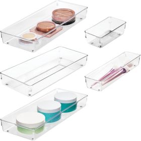 5 Piece Kitchen Drawer Organizer Set Clear Plastic Storage Trays For Utensils, Cutlery Flatware, Tools  Kitchen Accessories (Option: White)