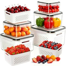 Large Fruit & Vegetable Storage Containers, Leakproof Fridge Organizer With Removable Colander (Option: White)