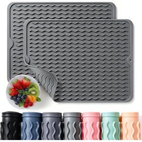 2 Pack Silicone Dish Drying Mats, Heat Resistant Waterproof Kitchen Counter Mats For Dishes, Utensils, Coffee Bar & Countertop Decor (Option: Gray)