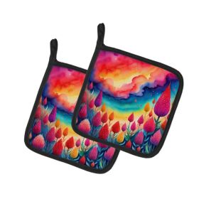 Colorful Celosia Pair of Pot Holders Kitchen Heat Resistant Pot Holders Sets Oven Hot Pads for Cooking Baking BBQ, 7 1/2 x 7 1/2 (Option: Default)