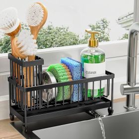Stainless Steel Kitchen Sink Sponge Holder With Brush Holder Sink Organizer Rack For Sponges Scrubbers And Cleaning Tools (Option: Black)