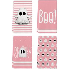 Ghost Halloween Kitchen Towels, Set Of 4, 18 X 26 Inch Decorative Dish Towels For Kitchen, Home, Holiday & Seasonal Decor (Option: MULTI)