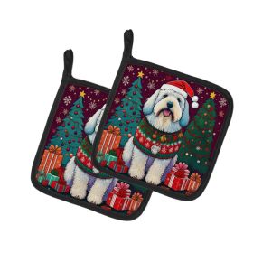 Old English Sheepdog Christmas Pair of Pot Holders Kitchen Heat Resistant Pot Holders Sets Oven Hot Pads for Cooking Baking BBQ, 7 1/2 x 7 1/2 (Option: Default)