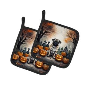 Fawn Pug Spooky Halloween Pair of Pot Holders Kitchen Heat Resistant Pot Holders Sets Oven Hot Pads for Cooking Baking BBQ, 7 1/2 x 7 1/2 (Option: Default)