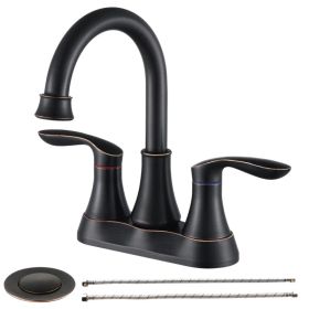2-Handle 4-Inch Oil Rubbed Bronze Bathroom Faucet, Bathroom Vanity Sink Faucets with Pop-up Drain and Supply Hoses (Option: Black)