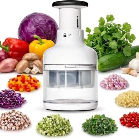 Manual Vegetable, Nut & Garlic Chopper With Container And Lid, Kitchen Food Prep Tool (Option: White)