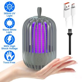 1Pc 900V High Voltage Cordless Indoor Bug Zapper Type C Rechargeable Mosquito Lamp Trap Portable Electric Mosquito Killer With Hanging Strap Night Lig (Option: Grey)