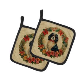 Cavalier Spaniel Christmas Flowers Pair of Pot Holders Kitchen Heat Resistant Pot Holders Sets Oven Hot Pads for Cooking Baking BBQ, 7 1/2 x 7 1/ (Option: Default)