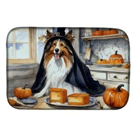 Sheltie Fall Kitchen Pumpkins Dish Drying Mat Absorbent Dish Drying Mat Pad for Kitchen Counter Dish Drainer Mat for Countertop, 14 x 21", Multic (Option: Default)