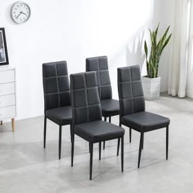 4pcs Elegant Dining Chairs with 6 Grids Decoration Backrest White Cushion Black (Option: as picture)