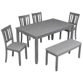 6 Piece Kitchen Dining Set, Rectangular Wooden Dining Table With 4 Upholstered Chairs And A Bench, Dining Table Set For 6 People, Living Room, Ho (Option: Defaulttitle)