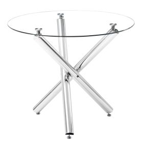 90*90*75cm Round Glass Dining Table Transparent Glass Table Leg Cross Design (Option: as picture)
