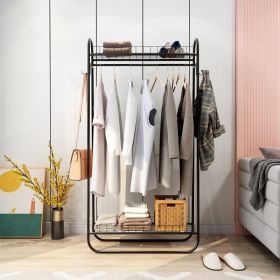 Garment Rack Freestanding Heavy Duty Clothing Rack, Metal Rolling Clothes Rack with Double Shelves, Portable Wardrobe Rack for Hanging Clothes (Option: Black)