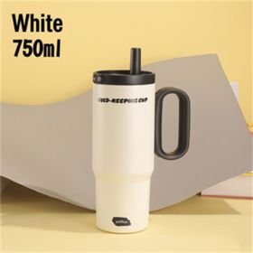 26oz Insulated Tumbler With Handle & Straw, Stainless Steel Cold Cup Keeps Drinks Cold12H Large Capacity Travel Mug, Double Wall Vacuum Insulated (Option: White)