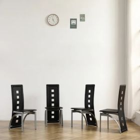 4pcs long backrest square hollow decoration PU leather dining chair round tube black cushion electroplating chair leg N201(Replace encoding130291 (Option: as picture)