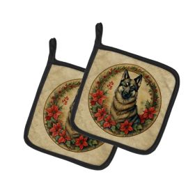 Norwegian Elkhound Christmas Flowers Pair of Pot Holders Kitchen Heat Resistant Pot Holders Sets Oven Hot Pads for Cooking Baking BBQ, 7 1/2 x 7 (Option: Default)