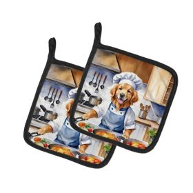 Golden Retriever The Chef Pair of Pot Holders Kitchen Heat Resistant Pot Holders Sets Oven Hot Pads for Cooking Baking BBQ, 7 1/2 x 7 1/2 (Option: Default)