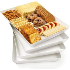 4 Pack Plastic Serving Trays, 16 X 11 Inch Large White Reusable Platters For Cookies, Snacks, Appetizers, Desserts & Party Food (Option: White)