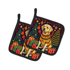 Yellow Labrador Retriever Christmas Pair of Pot Holders Kitchen Heat Resistant Pot Holders Sets Oven Hot Pads for Cooking Baking BBQ, 7 1/2 x 7 1 (Option: Default)