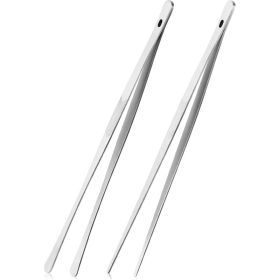 2 Pack 12 Inch Stainless Steel Kitchen Tongs, Serrated Tips, Long Handle Cooking Tweezers For Grilling, Serving & Food Prep (Option: Silver)