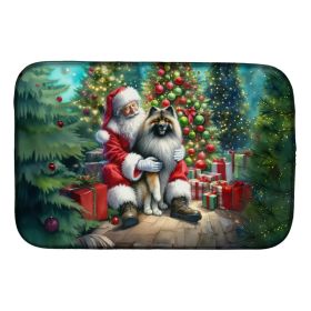 Keeshond and Santa Claus Dish Drying Mat Absorbent Dish Drying Mat Pad for Kitchen Counter Dish Drainer Mat for Countertop, 14 x 21", Multicolor (Option: Default)