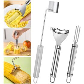 3-Piece Stainless Steel Corn Peeler & Stripper Tool Set - Upgraded Corn Cob Kernel Remover & Separator Gadget (Option: Sliver)