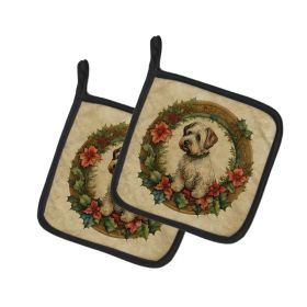 Sealyham Terrier Christmas Flowers Pair of Pot Holders Kitchen Heat Resistant Pot Holders Sets Oven Hot Pads for Cooking Baking BBQ, 7 1/2 x 7 1/ (Option: Default)
