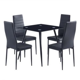 4pcs Elegant Assembled Stripping Texture High Backrest Dining Chairs Black(Replace encoding: 13028198-18410366) (Option: as picture)