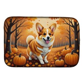 Corgi Fall Dish Drying Mat Absorbent Dish Drying Mat Pad for Kitchen Counter Dish Drainer Mat for Countertop, 14 x 21", Multicolor (Option: Default)
