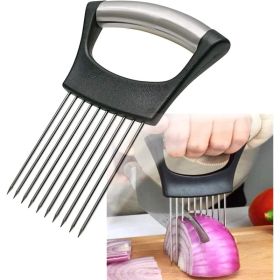 Stainless Steel Onion Holder For Slicing, Onion Slicer Guide, Kitchen Cutting Gadget For Safe Vegetable Slicing & Food Preparation (Option: Black)